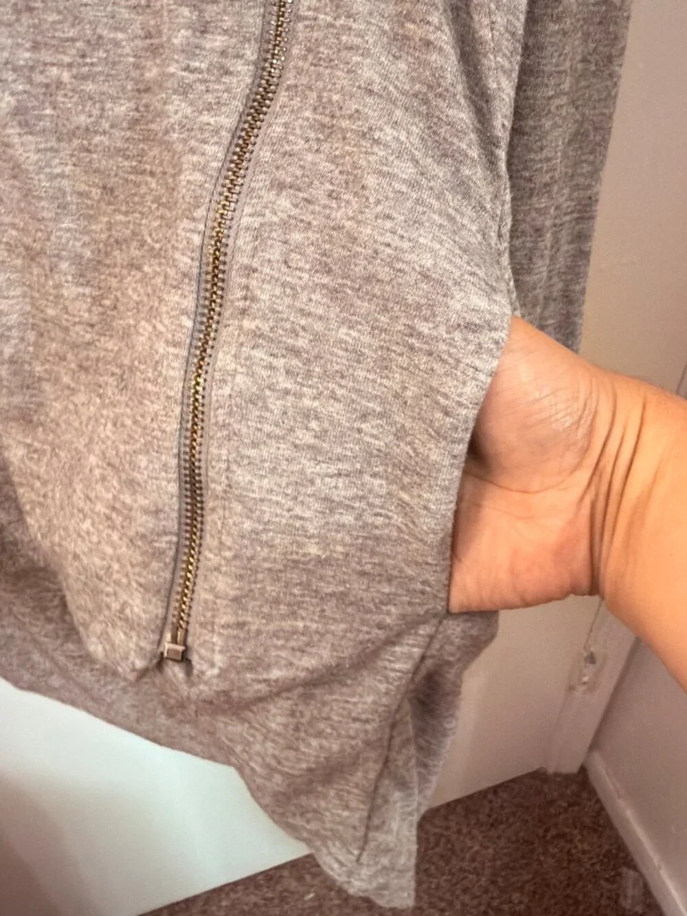 Forever 21 Women Asymmetrical Zip Pullover Hoodie Gray Cowl Size Small